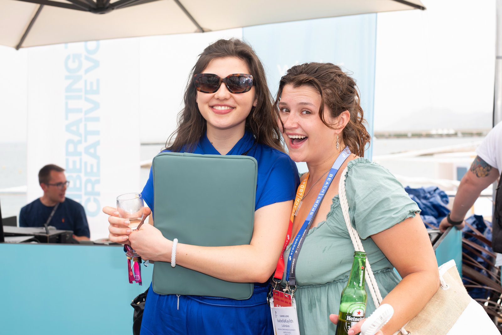 Thoughtful reflection in event photography at a vibrant French Riviera show